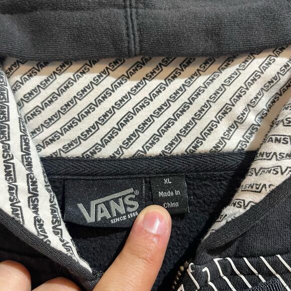VTG Y2K Vans Graphic Black Zipup Hoodie Double Sided Skater Baggy SZ XL - Picture 2 of 5